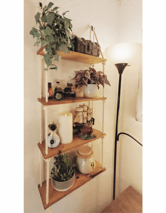 Wooden Hanging Rope Shelf